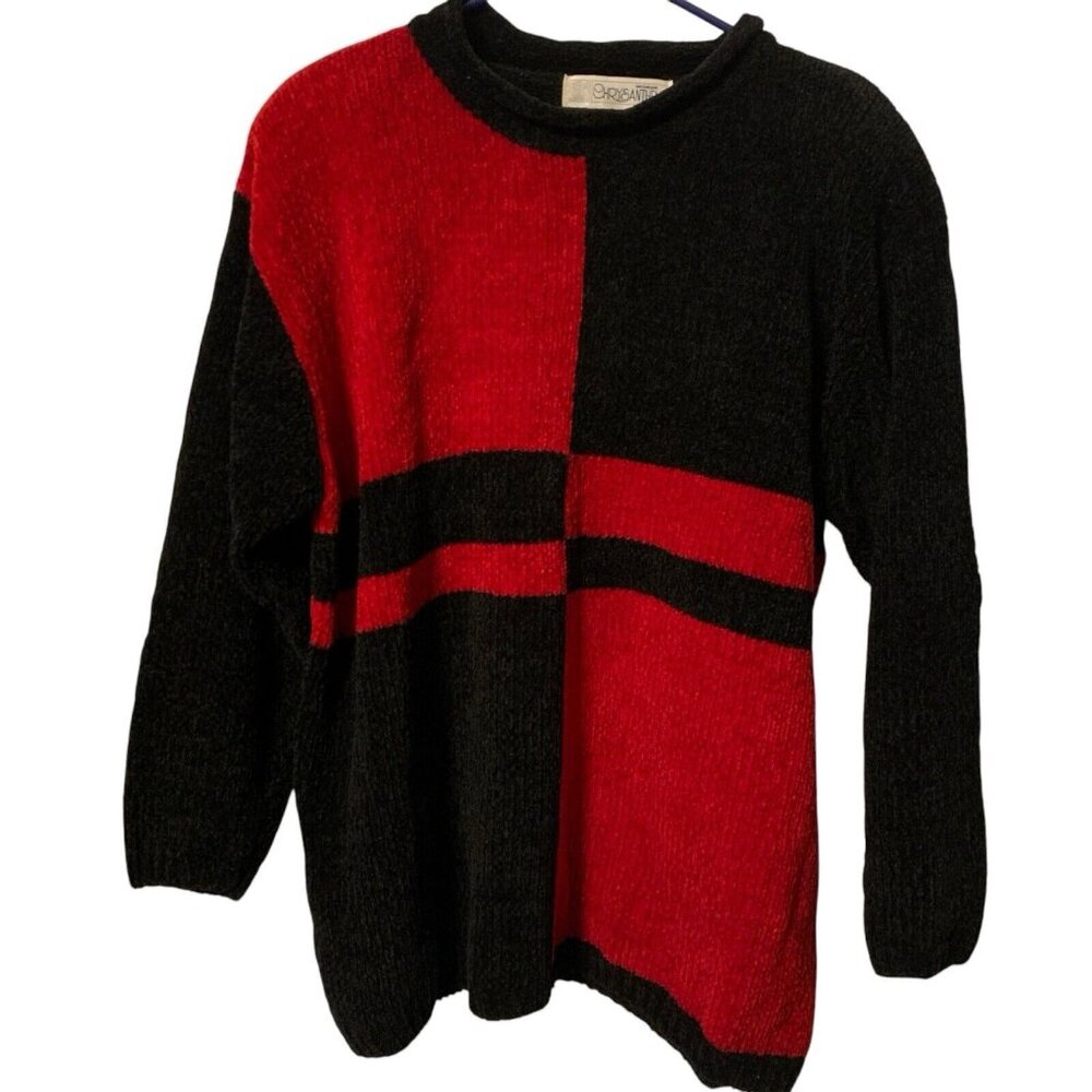 Vtg Chrysantheme Women Pullover Red & Black Size 22/24 Sweater Heavyweight